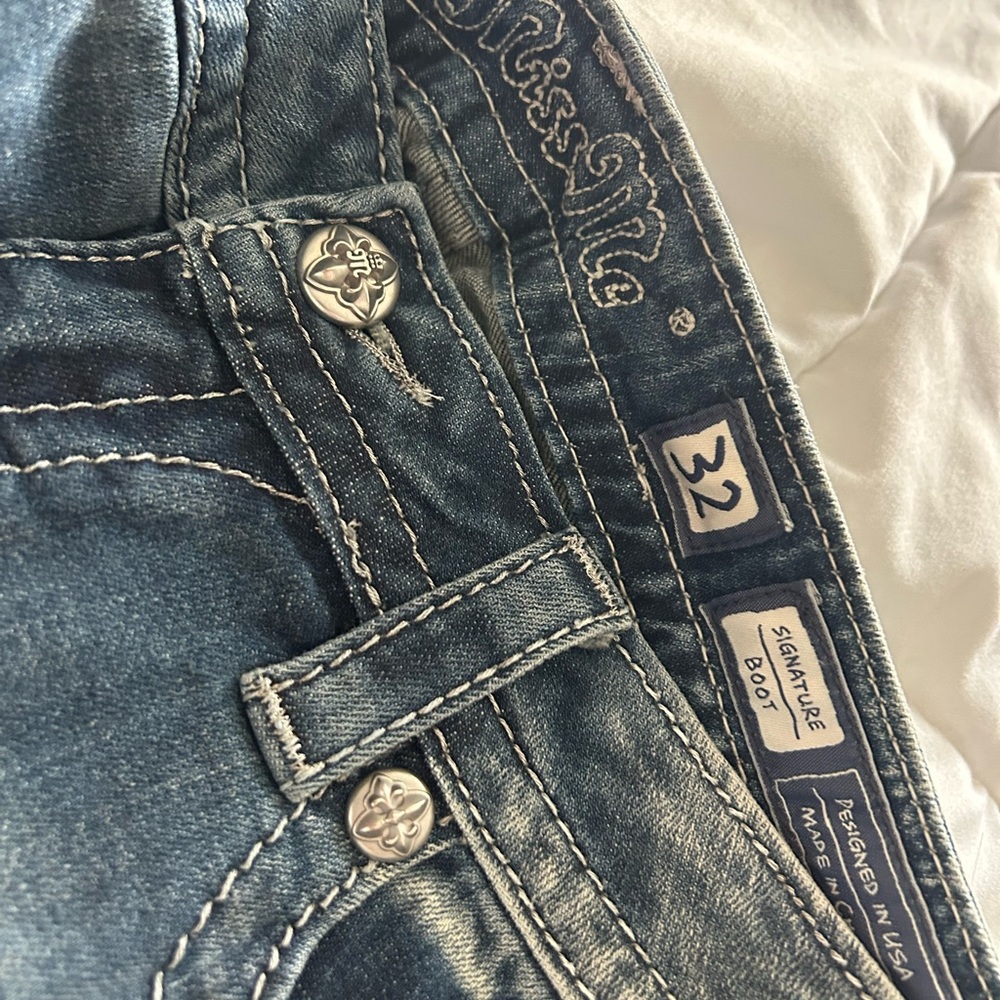 Miss Me Blue Boot Cut Jeans with Silver Accents - Picture 3 of 5